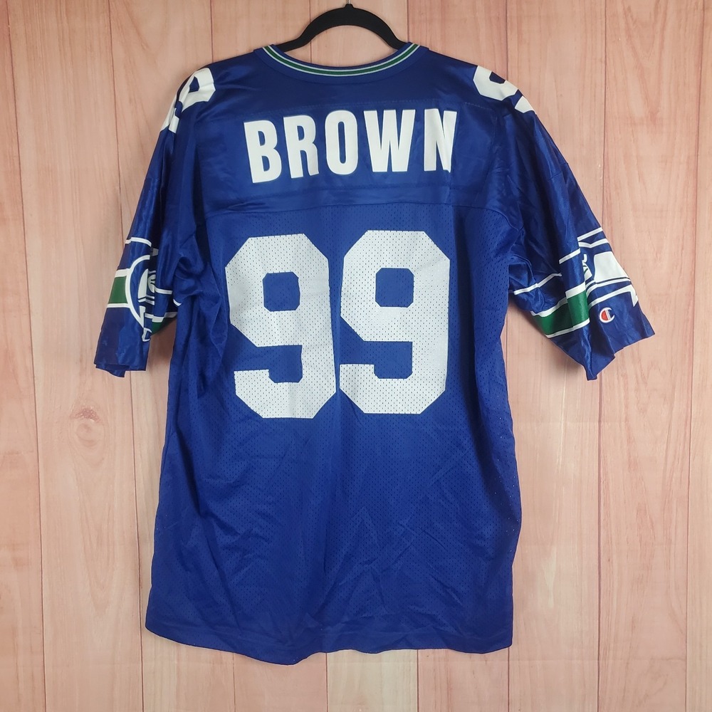 Champion Mens Football Jersey Sz 48 Blue V-Neck Seattle Seahawks Cortez Brown